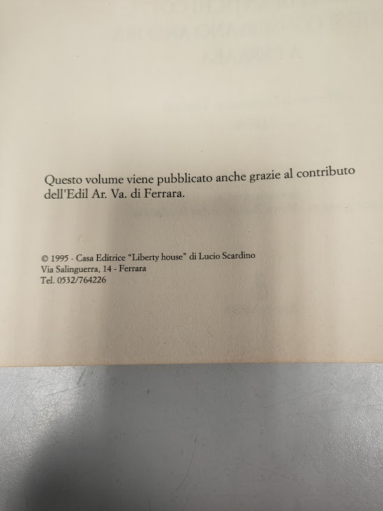 Libro Avanzi di Antichi Cotti che si Conservano ancora a Ferrara 1995