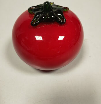 Pomodoro Rosso con Picciolo Verde in Vetro di Murano Realizzato a Mano Vintage