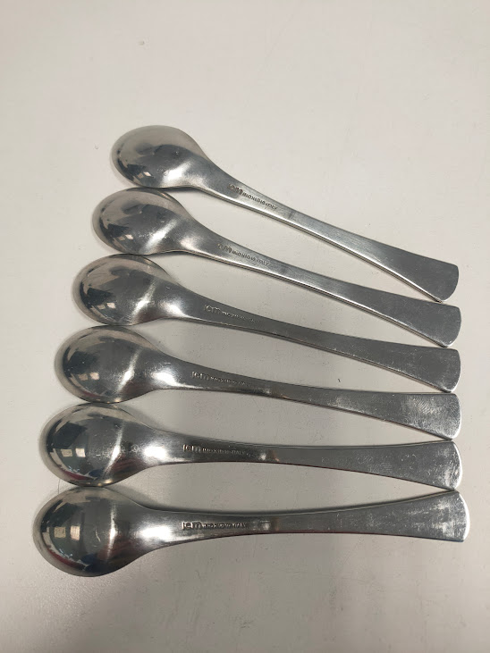 Set di 6 Tazzine più Piattini da Caffè Espresso in Acciaio Inox 18/10 Vintage Anni '70