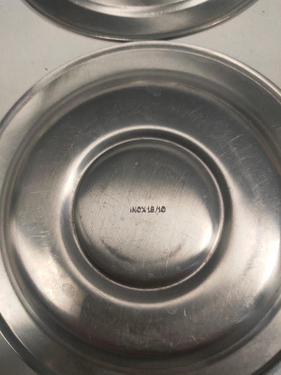 Set di 6 Tazzine più Piattini da Caffè Espresso in Acciaio Inox 18/10 Vintage Anni '70