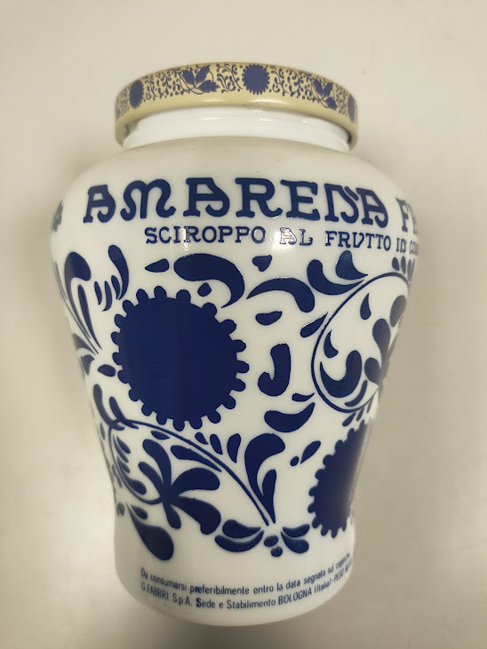 Vasetto Barattolo in Ceramica Bianca di "Amarena Fabbri" Vintage Anni '50-'60