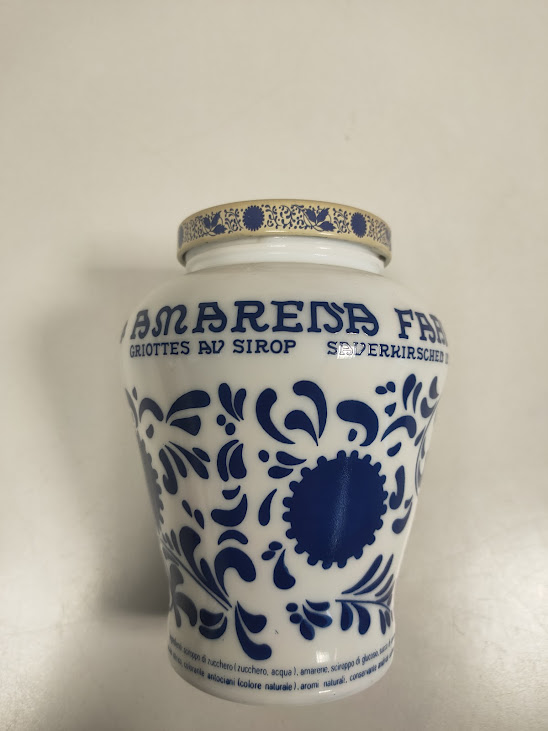 Vasetto Barattolo in Ceramica Bianca di "Amarena Fabbri" Vintage Anni '50-'60