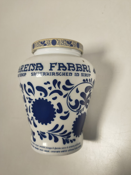 Vasetto Barattolo in Ceramica Bianca di "Amarena Fabbri" Vintage Anni '50-'60