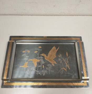 Vassoio in Metallo Argentato con Decorazioni Dorate "Elegant Gioie"