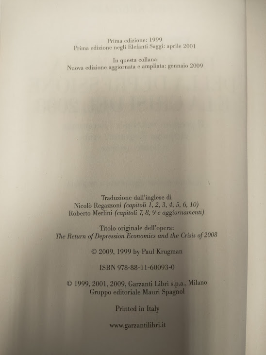 Libro Il Ritorno Dell'Economia della Depressione e la Crisi del 2008 Anno 2009