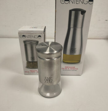 Set di Olio Sale e Pepe "Emporio Zani" in Vetro ed Acciaio Inox