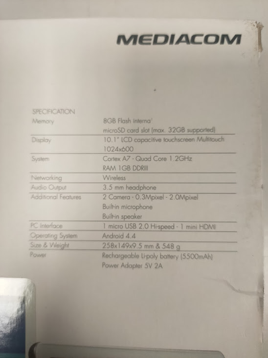 Tablet/Smartpad Mediacom 10.1 52 Anno 2014