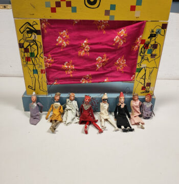 Teatrino delle Marionette in Legno con Sipario Vintage Anni '70