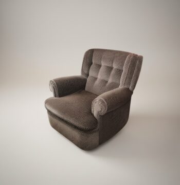 Poltrona imbottita in tessuto marrone piedini legno