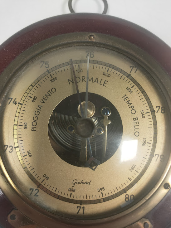 Barometro Aneroide in Legno di Mogano con Ghiera in Ottone Vintage Anni '60