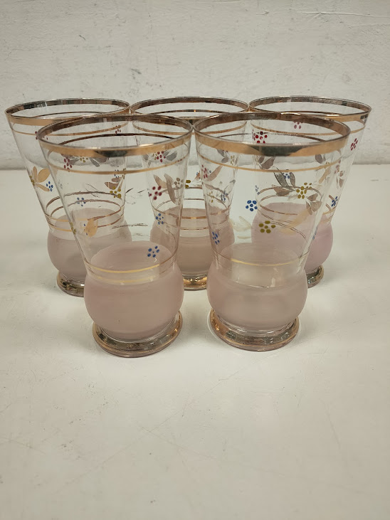 5 Bicchieri con Doratura e Decori Smaltati Vintage Anni 50/60