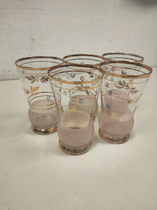 5 Bicchieri con Doratura e Decori Smaltati Vintage Anni 50/60