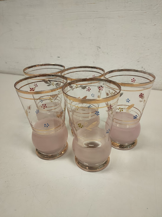 5 Bicchieri con Doratura e Decori Smaltati Vintage Anni 50/60