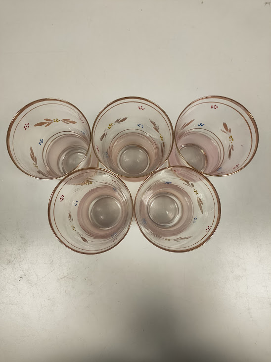5 Bicchieri con Doratura e Decori Smaltati Vintage Anni 50/60