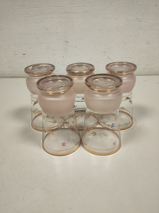 5 Bicchieri con Doratura e Decori Smaltati Vintage Anni 50/60