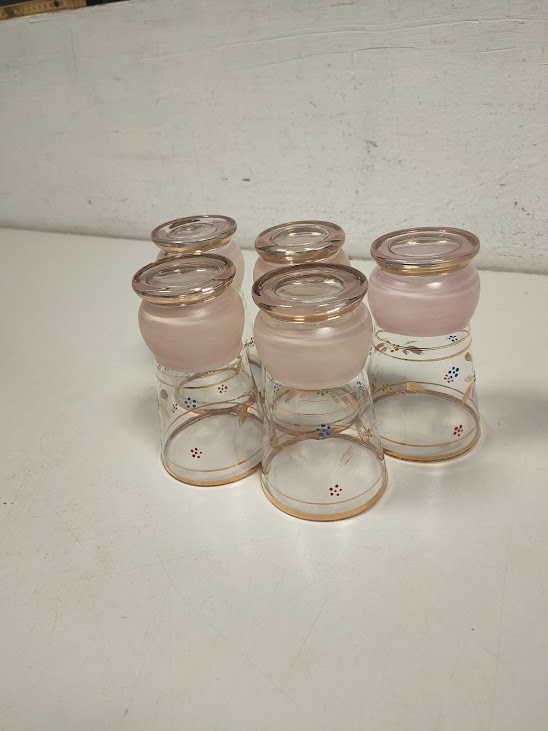 5 Bicchieri con Doratura e Decori Smaltati Vintage Anni 50/60