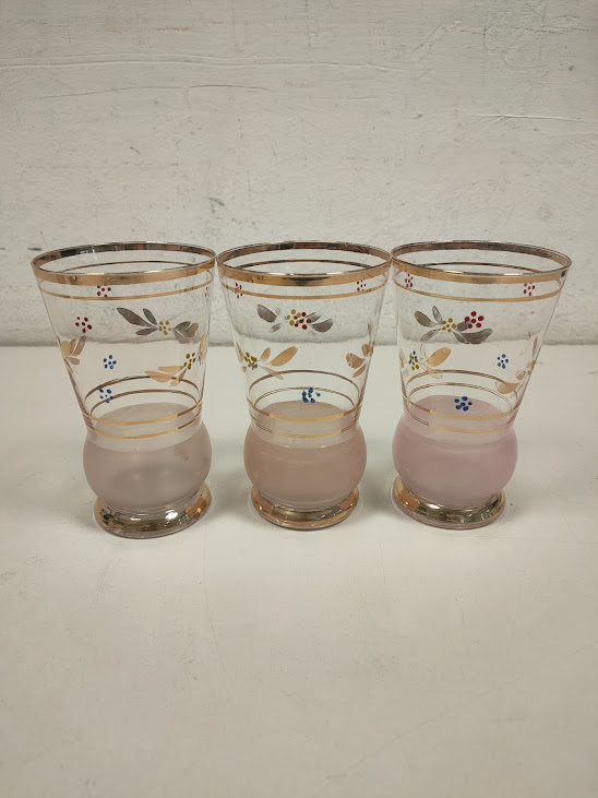 5 Bicchieri con Doratura e Decori Smaltati Vintage Anni 50/60