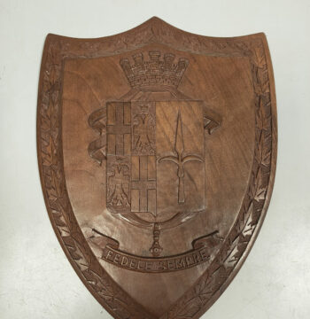 Crest in Legno Intagliato Stemma Araldico Dell'Esercito Italiano Vintage Anni 80-90