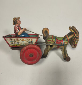 Modellino Giocattolo di Carretto con Asinello in Latta "Bell Belloni" Vintage Anni '50