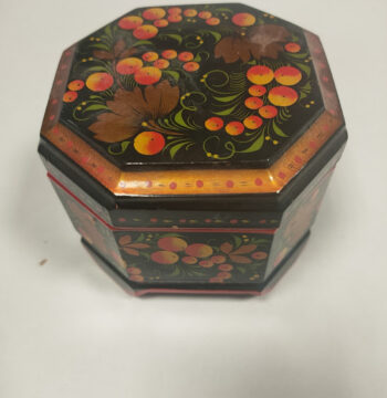 Portagioie in Legno laccato Ottagonale Dipinto a Mano Stile Russo Vintage Anni '80
