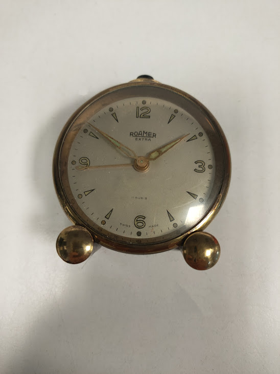 Sveglia "Roamer Extra" in Ottone Dorato Prodotto in Svizzera Vintage Anni 50