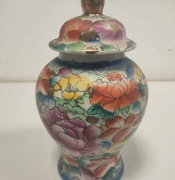 Vaso in Porcellana Cinese Decorato a Mano in Stile Mille Fiori Vintage Anni '80
