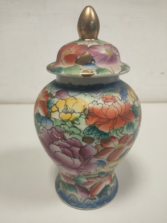 Vaso in Porcellana Cinese Decorato a Mano in Stile Mille Fiori Vintage Anni '80