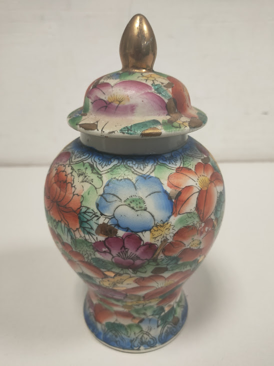 Vaso in Porcellana Cinese Decorato a Mano in Stile Mille Fiori Vintage Anni '80
