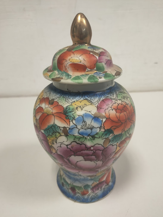 Vaso in Porcellana Cinese Decorato a Mano in Stile Mille Fiori Vintage Anni '80