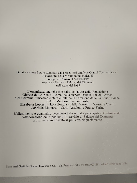 Libro De Chirico Palazzo dei Diamanti 1985