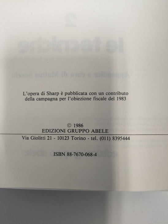 Libro Politica Dell'Azione non Violenta Le Tecniche 1986