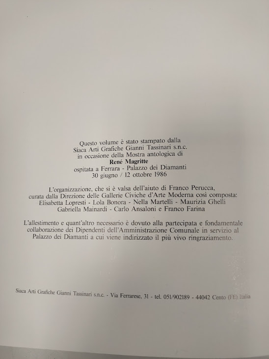 Libro R. Magritte Palazzo dei Diamanti 1986
