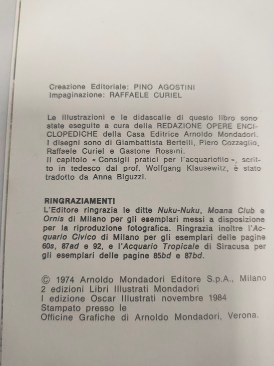Libro Vita Nell'Acquario Oscar Mondadori 1974