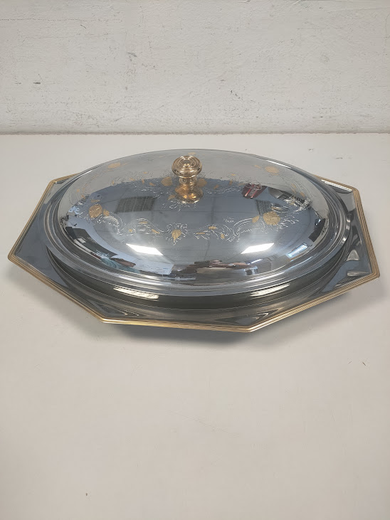 Piatto da Portata con Coperchio Realizzato in Acciaio Inossidabile Anni '80