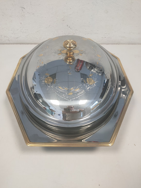 Piatto da Portata con Coperchio Realizzato in Acciaio Inossidabile Anni '80