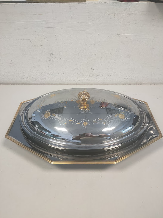 Piatto da Portata con Coperchio Realizzato in Acciaio Inossidabile Anni '80