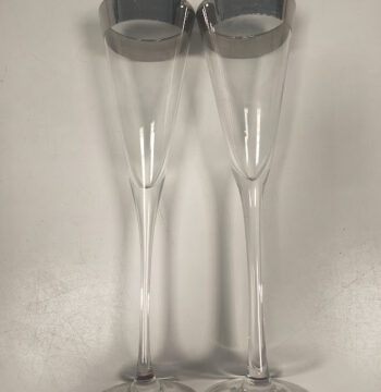Set di Bicchieri da Champagne in Vetro con Bordo Color Argento Anni 60