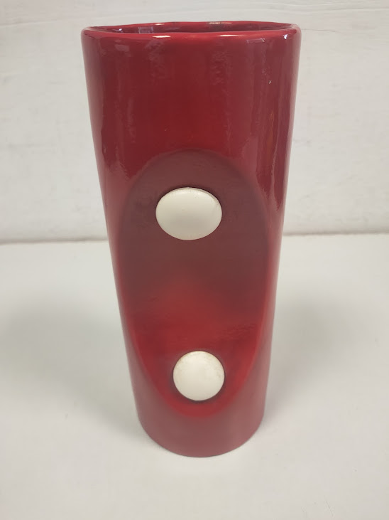 Vaso di Ceramica Smaltata di Colore Rosso in Stile "Space Age" Anni 70