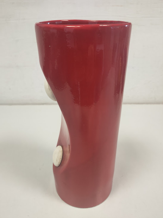 Vaso di Ceramica Smaltata di Colore Rosso in Stile "Space Age" Anni 70