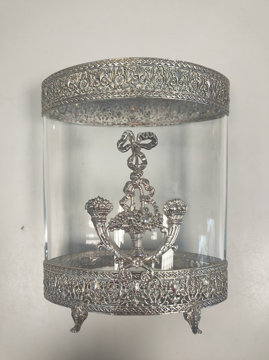 Vaso in Vetro e Metallo Argentato con decorazioni Floreali Vintage Anni '60