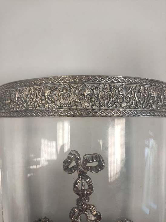 Vaso in Vetro e Metallo Argentato con decorazioni Floreali Vintage Anni '60