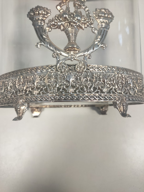 Vaso in Vetro e Metallo Argentato con decorazioni Floreali Vintage Anni '60