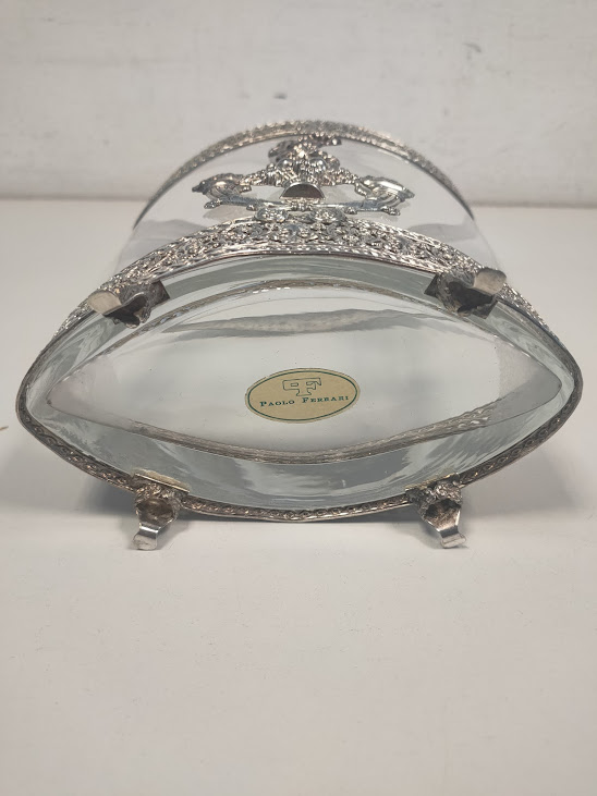 Vaso in Vetro e Metallo Argentato con decorazioni Floreali Vintage Anni '60