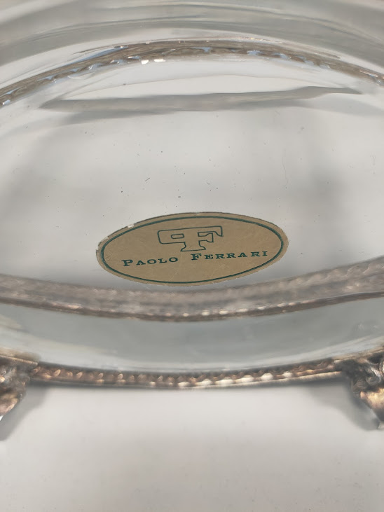 Vaso in Vetro e Metallo Argentato con decorazioni Floreali Vintage Anni '60