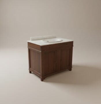 Lavabo da incasso su mobile in legno con piano in marmo