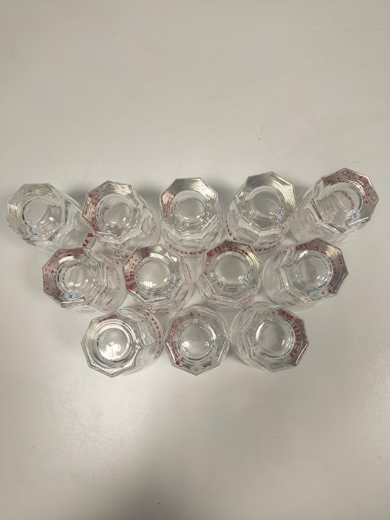12 Bicchieri da Liquore Marchiati "Gancia Amaro" con Base Sfaccettata