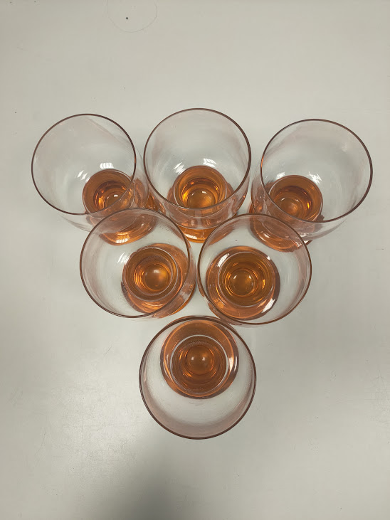 6 Calici in vetro con Base Color Ambra e Coppa Trasparente Vintage Anni '70