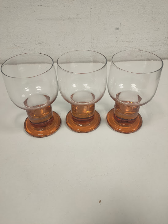 6 Calici in vetro con Base Color Ambra e Coppa Trasparente Vintage Anni '70