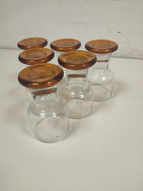 6 Calici in vetro con Base Color Ambra e Coppa Trasparente Vintage Anni '70