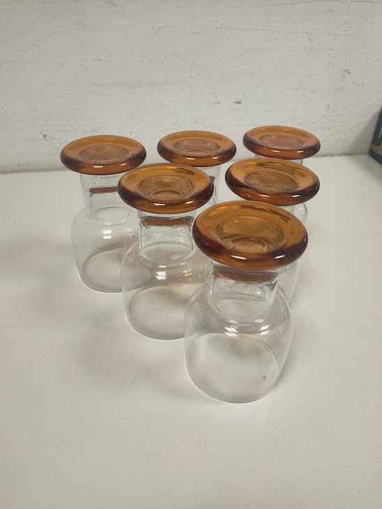 6 Calici in vetro con Base Color Ambra e Coppa Trasparente Vintage Anni '70